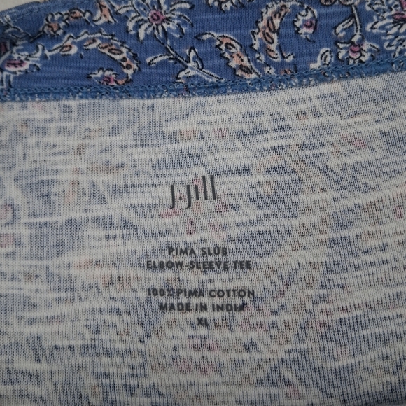 J Jill Top Womens Blue Floral Paisley Elbow Sleeve Tee Classic Pima Cotton XL - Picture 2 of 12